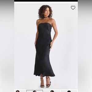 black satin midi strapless dress
